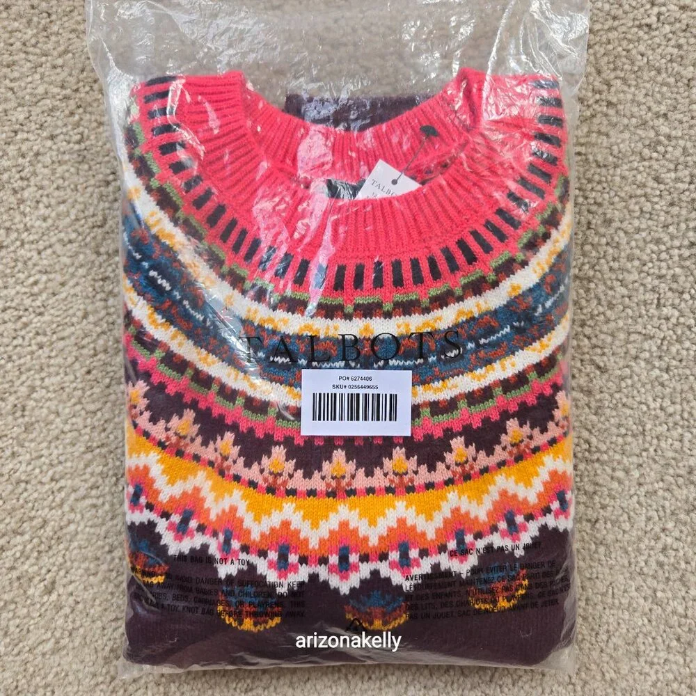 NWT Talbots Fair Isle Sweater Burgundy XS - Picture 2 of 9